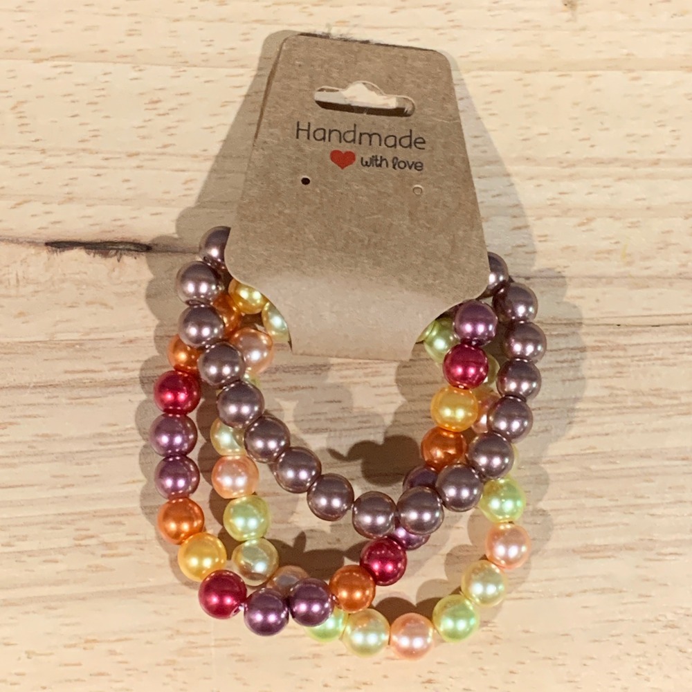 Handmade Beaded Bracelet Women 3PC Set Faux Pearl Stretch Stackable Jewelry